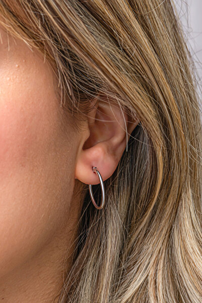 Nereze 925 Ayar Gümüş Rodyum Kaplama 20 mm Sade Halka Küpe