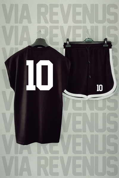 Vordevia طقم رياضي تي شيرت وشورت بدون أكمام مطبوع رقم 10