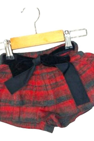 Çikoby Baby Girl Woven Checked Belted Shorts Skirt