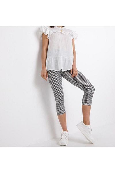 Yabgu Women's Plus Size High Waist Capri Tights with Plaid Pattern