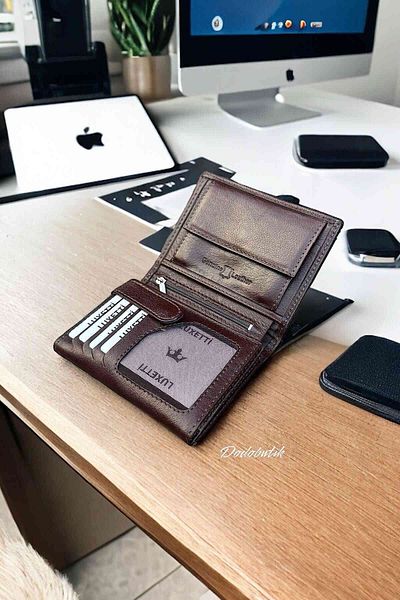 Luxetti Класически кафяв портфейл от естествена кожа (12CM X 9CM)