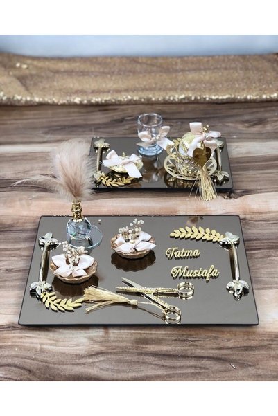 Masalsı Concept Süslü Söz Nişan Tepsisi Yüzük Yükselticiler Makas Damat Kahve...