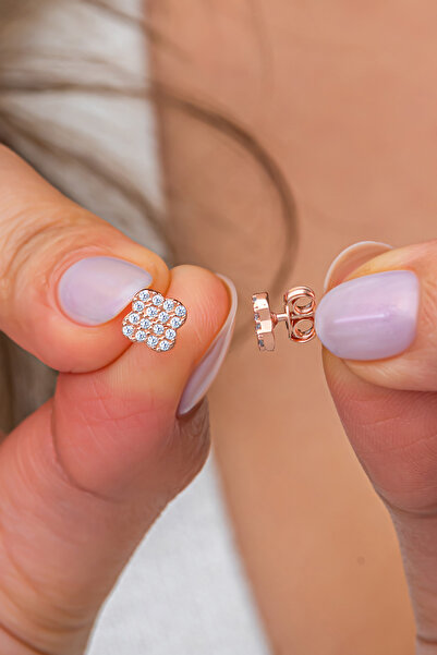 Nereze 925 Ayar Gümüş Rose Kaplama Minimal Kare Model Küpe