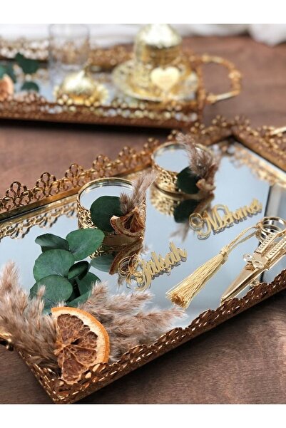 Masalsı Concept Okaliptus Süslü Söz Nişan Tepsisi Damat Tepsisi Yüzük Tepsisi Takımı Makas Damat Fincanı