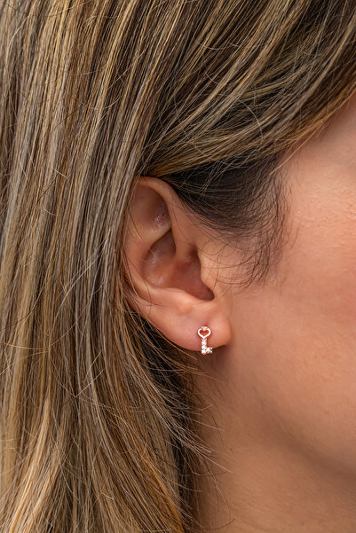 Nereze 925 Ayar Gümüş Rose Kaplama Minimal Anahtar Küpe