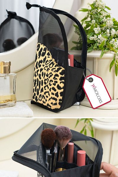 Wmoloxs Large Size Cosmetic Makeup Bag Organizer Multi-Purpose Organizer Transparent Bag Leopard Pattern