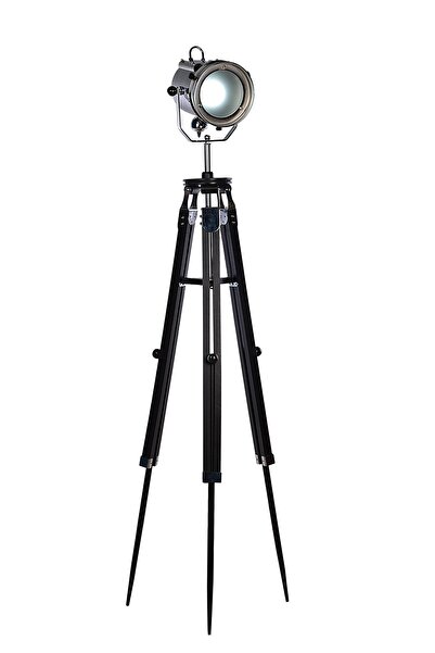 Genel Markalar Ensdüstriyel Model, Ayarlanabilir Ahşap Üç Ayak, Dekoratif Yerden Aydınlatma Gofi Krom Kaplama