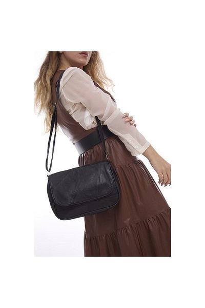 Erzeno Geantă de umăr și messenger neagră din piele naturală