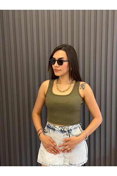 JUST MAY Χακί Corded Crop Tank Top