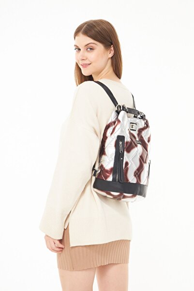 Morpelikan Γκρι γυναικείο σακίδιο πλάτης με καπιτονέ κέντημα - Σχέδιο με κορδόνι