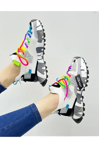Guja 23y303 Pantofi alb din tricotaje ortopedice - Talpă groasă și design cu velcro