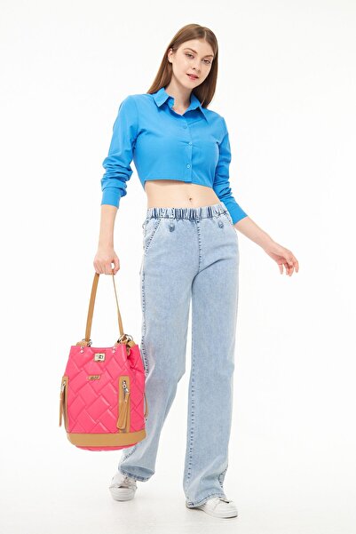 Morpelikan Φούξια Κεντημένο Καπιτονέ Γυναικείο Σακίδιο Πλάτης - Με Κορδόνι