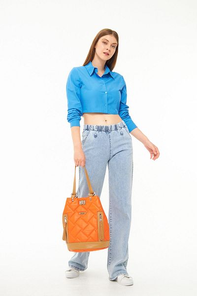 morpelikan Orange Quilted Embroidered Women's Backpack - Drawstring Design