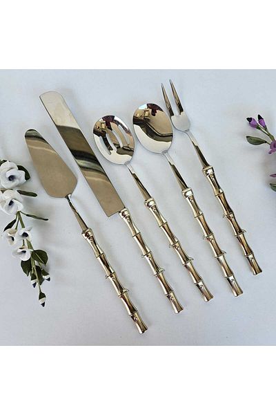 MaviDamla Bamboo Model Silver 5 Piece Service Set