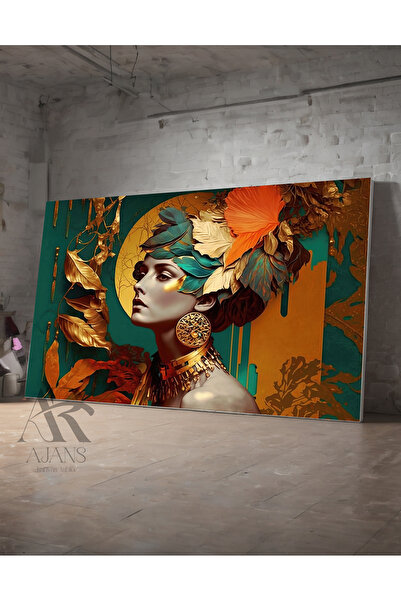 AR AJANS KANVAS TABLO Femei Design Față Frumusețe în interiorul frunzelor Pân...