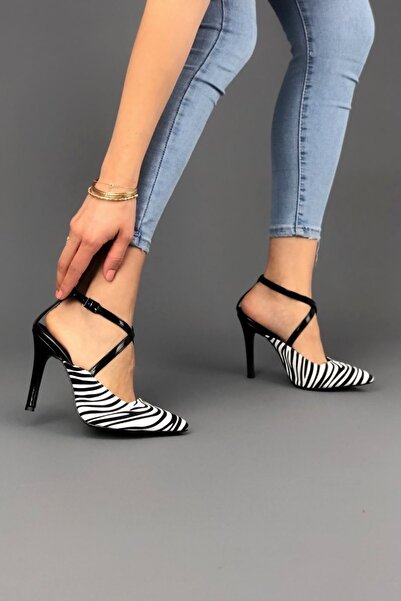 Ayakkabı Ateşi Riley Zebra Siyah Rugan Stiletto