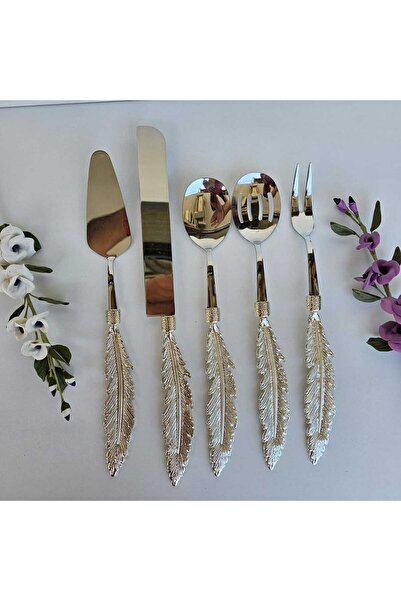 MaviDamla Silver Feather Model 5 Piece Service Set