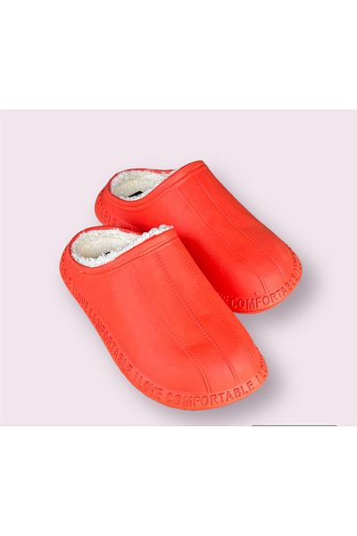 AkınalBella Unisex Πορτοκαλί Αντιολισθητικές Παντόφλες Γραφείου με Γούνα Εσωτερικά