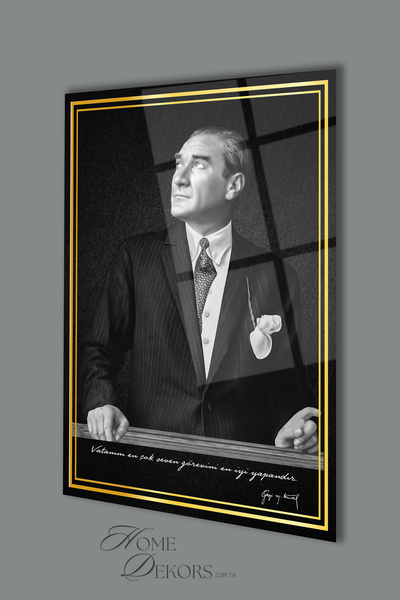 home dekors Atatürk Portresi Cam Tablo Ev Ofis Salon Duvar Dekoru, Hediyelik ...