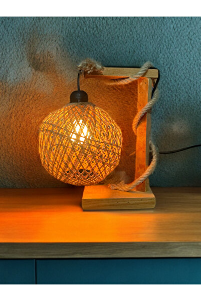 wesar Dekoratif Jüt Başlıklı Ahşap Halatlı Otantik Lambader - Doğal Ve Şık Ay...
