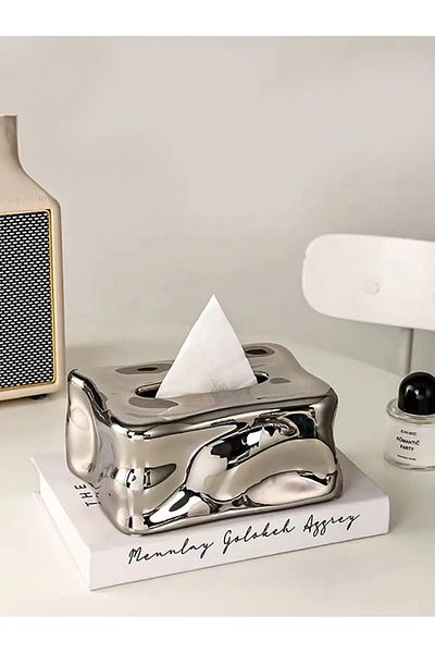 peony studio حامل مناديل سيراميك مزخرف باللون الفضي - Wm23051-y
