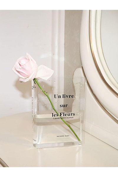 peony studio Desktop Transparent Flower Patterned Book Vase