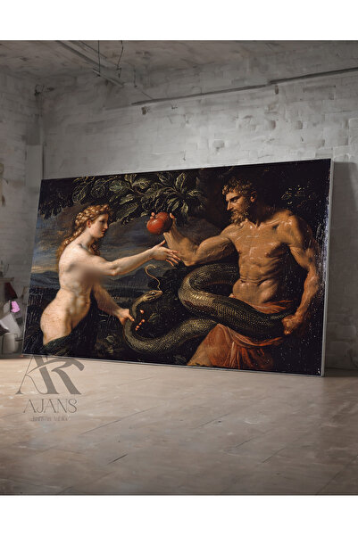 AR AJANS KANVAS TABLO Adam și Eva Pictură decorativă pe pânză cu măr roșu