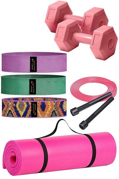 Ultio Spor Super Pilates Set Pilates Mat Dumbbell Squat Band 4 Types Set Jump Rope