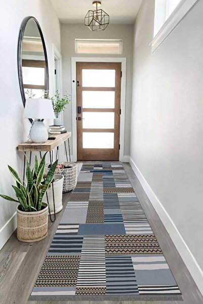 ALAADDİN CARPET Yıkanabilir Kaymaz Tabanlı Kesme Dijital Baskı Yolluk Leke Tu...