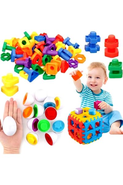 SAZE Bul Tak Yumurta Eşleme Oyunu + Somun Vida Çevirme+Bultak Puzzle Zeka Gel...