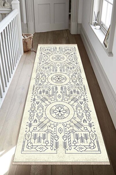 ALAADDİN CARPET Yıkanabilir Kaymaz Tabanlı Kesme Dijital Baskı Yolluk Leke Tu...