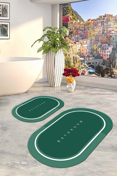 CP Rug Decorative Kaymaz Tabanlı Yıkanabilir Set 60x100 50x60 Banyo Halısı Ba...