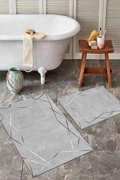 ALAADDİN CARPET Kaymaz Tabanlı Yıkanabilir 2 Li Set 60x100 50x60 Banyo Halısı...