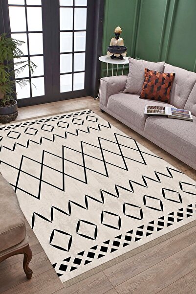 ALAADDİN CARPET Etnik Desen Dijital Baskı Yıkanabilir Kaymaz Taban Leke Tutma...