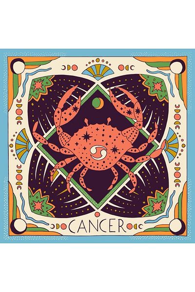 MTS Cancer Crab Zodiac Silk Textured Satin Scarf