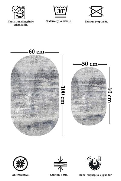 ALAADDİN CARPET طقم مكون من قطعتين قابل للغسل بقاعدة مضادة للانزلاق 60x100 50x60 سجادة حمام طقم مرحاض