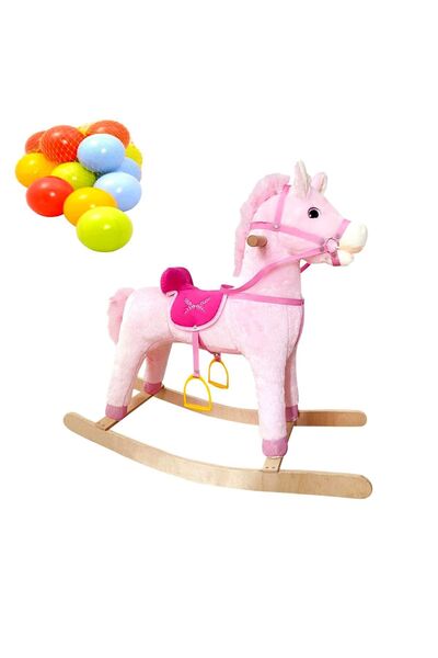 SAZE SESLİ Sallanan At 65 cm Pembe + 25 ADET TOP HEDİYEMİZDİR