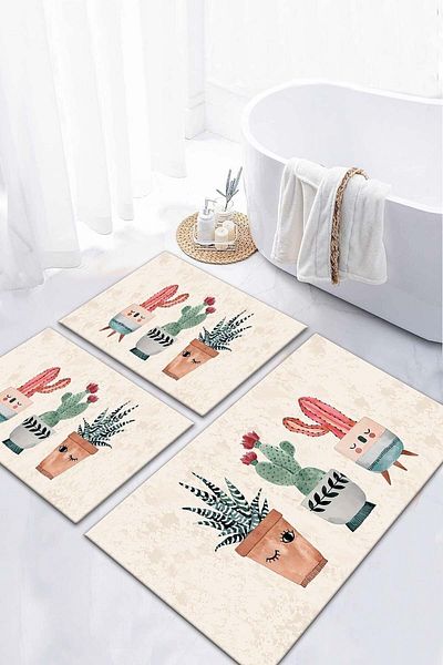 ALAADDİN CARPET Baza anti-alunecare rezistenta la pete Lavabila 3 piese (60x100) 2 (50x60) Covor de baie Covor de baie Set scaun de toaleta
