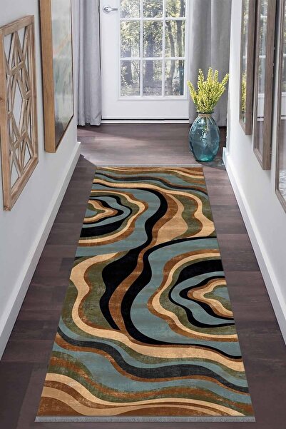 ALAADDİN CARPET Yıkanabilir Kaymaz Tabanlı Kesme Dijital Baskı Yolluk Leke Tu...