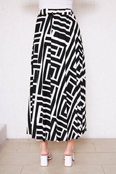 comstar Μακριά φούστα με μισή γραμμή με γεωμετρικό σχέδιο - Καλοκαιρινή κρεπ φούστα Hijab