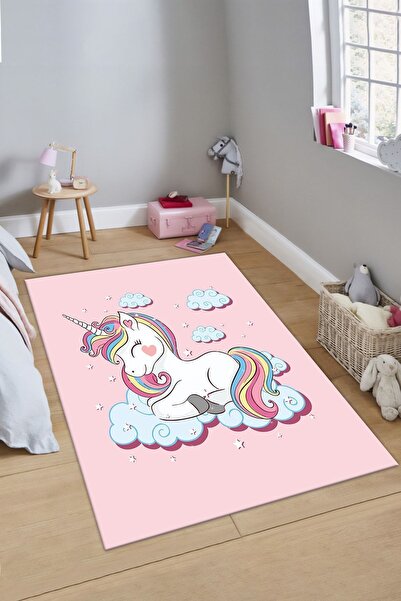ALAADDİN CARPET Unicorn Dijital Baskı Yıkanabilir Kaymaz Taban Leke Tutmaz Ço...