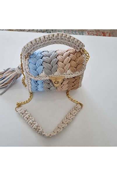 CHQEL Kadın Renkli Fıstık Model El Yapımı Tığ Işi Penye Çanta & El, Omuz Ve Çapraz Lüks Çanta