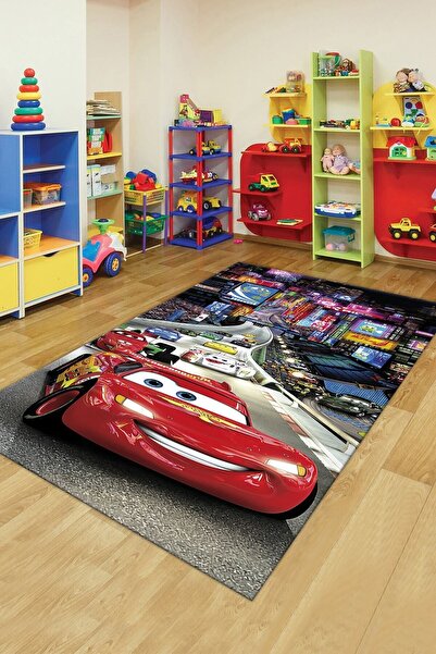 ALAADDİN CARPET Şimşek Mcqueen Dijital Baskı Yıkanabilir Kaymaz Taban Leke Tu...