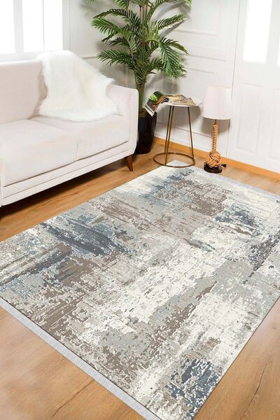 ALAADDİN CARPET Eskitme Desen Dijital Baskı Yıkanabilir Kaymaz Taban Leke Tut...