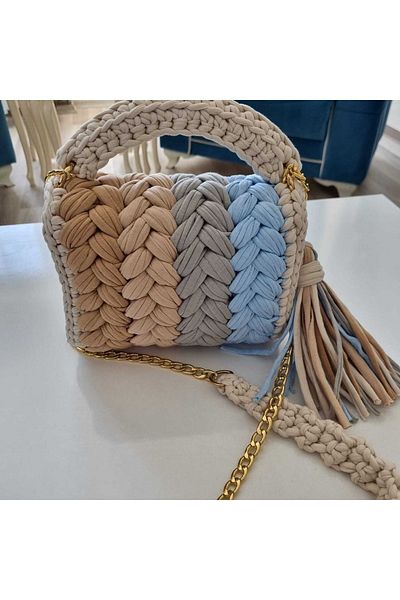 CHQEL Women's Colorful Peanut Model Handmade Crochet Combed Cotton Bag & Hand, Shoulder and Crossbody Luxury Bag