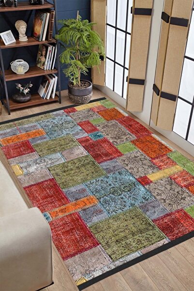 ALAADDİN CARPET Etnik Desen Dijital Baskı Yıkanabilir Kaymaz Taban Leke Tutma...