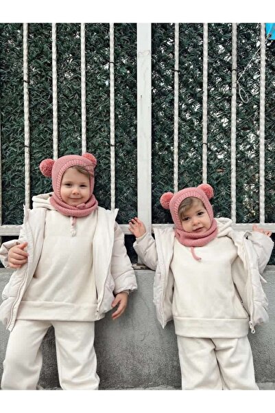 DERY BABY Unısex Ponponlu Bebek Örgü Bone Bere Ve Boyunluk