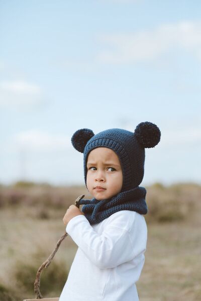 DERY BABY Ponponlu Bone Bere ve Boyunluk Takım-Lacivert