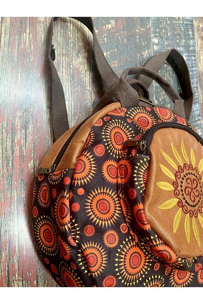 Street Bag Fargin Bohemian Embroidered Round Backpack - Waterproof, for Daily Travel