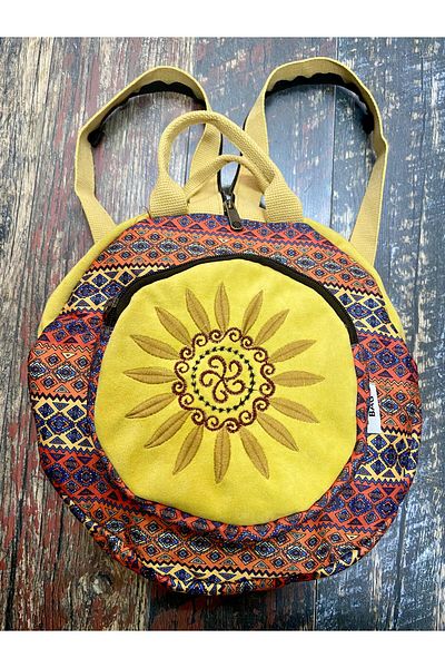 Street Bag Fargin Bohemian Embroidered Round Backpack - Waterproof, for Daily Travel